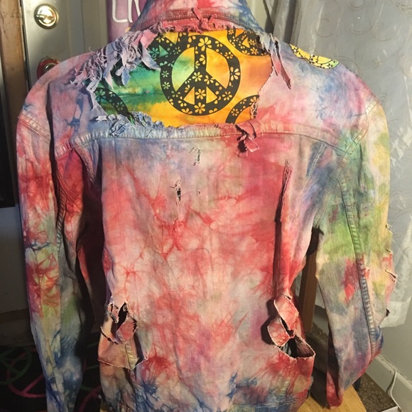 Tye-dye Peace patch jean jacket - Picture 3 of 8