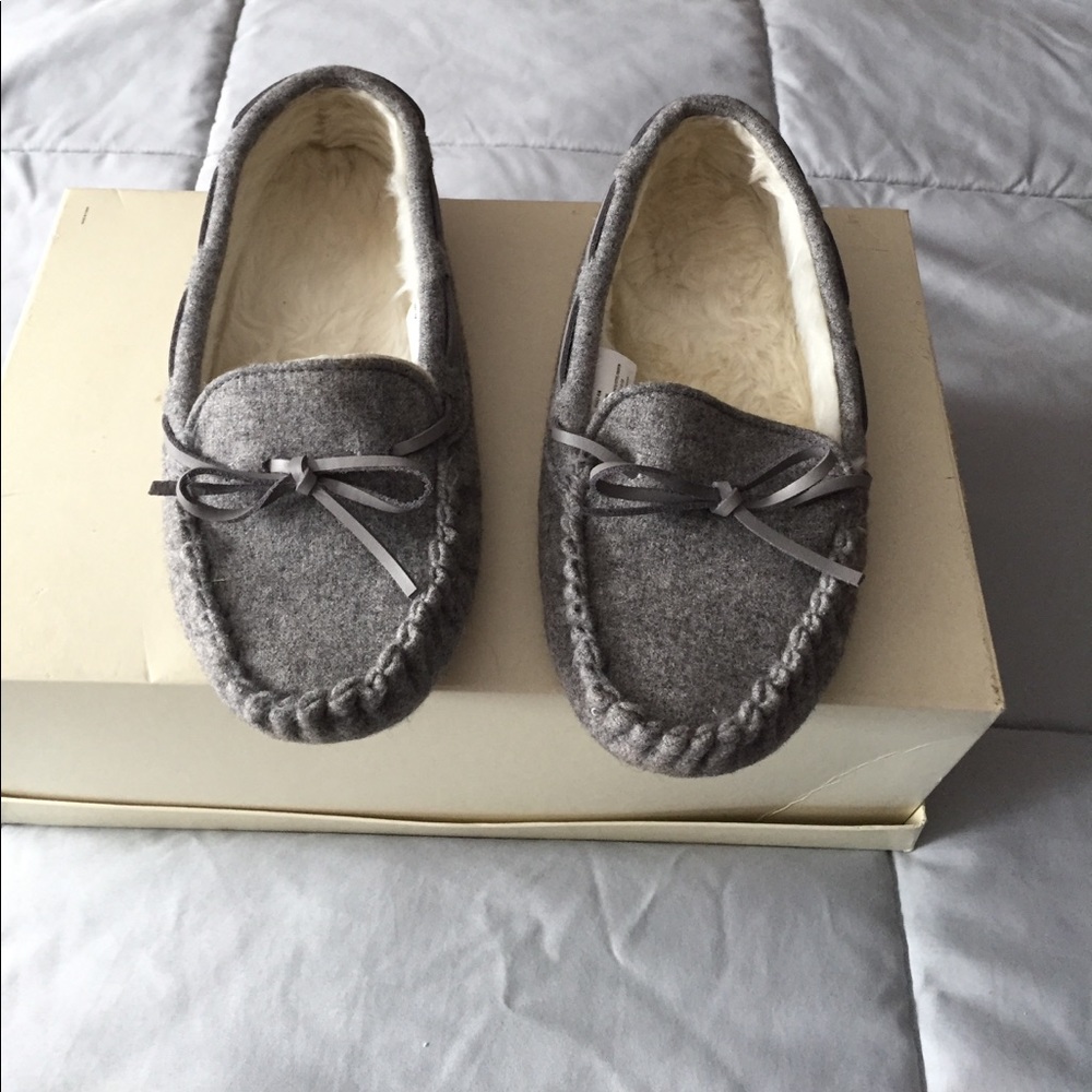 Grey loafers with fur inside