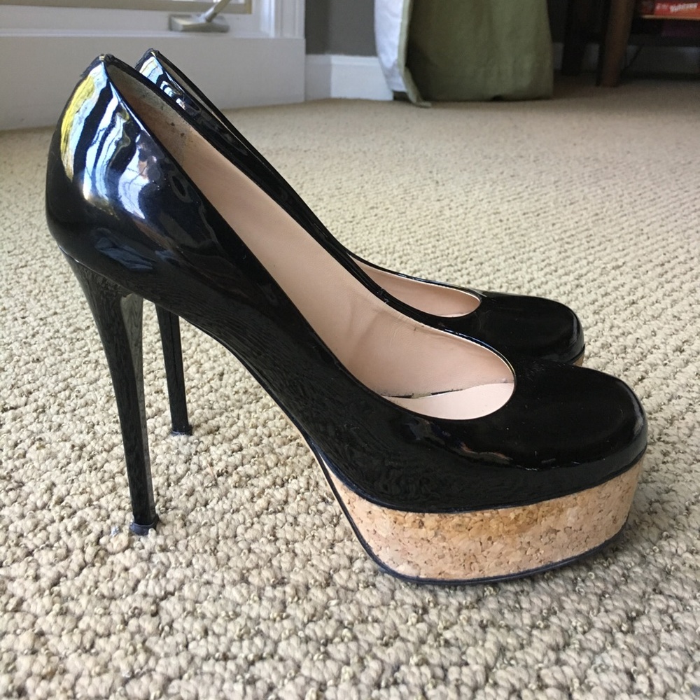 Giuseppe Zanotti patent pumps with cork platform