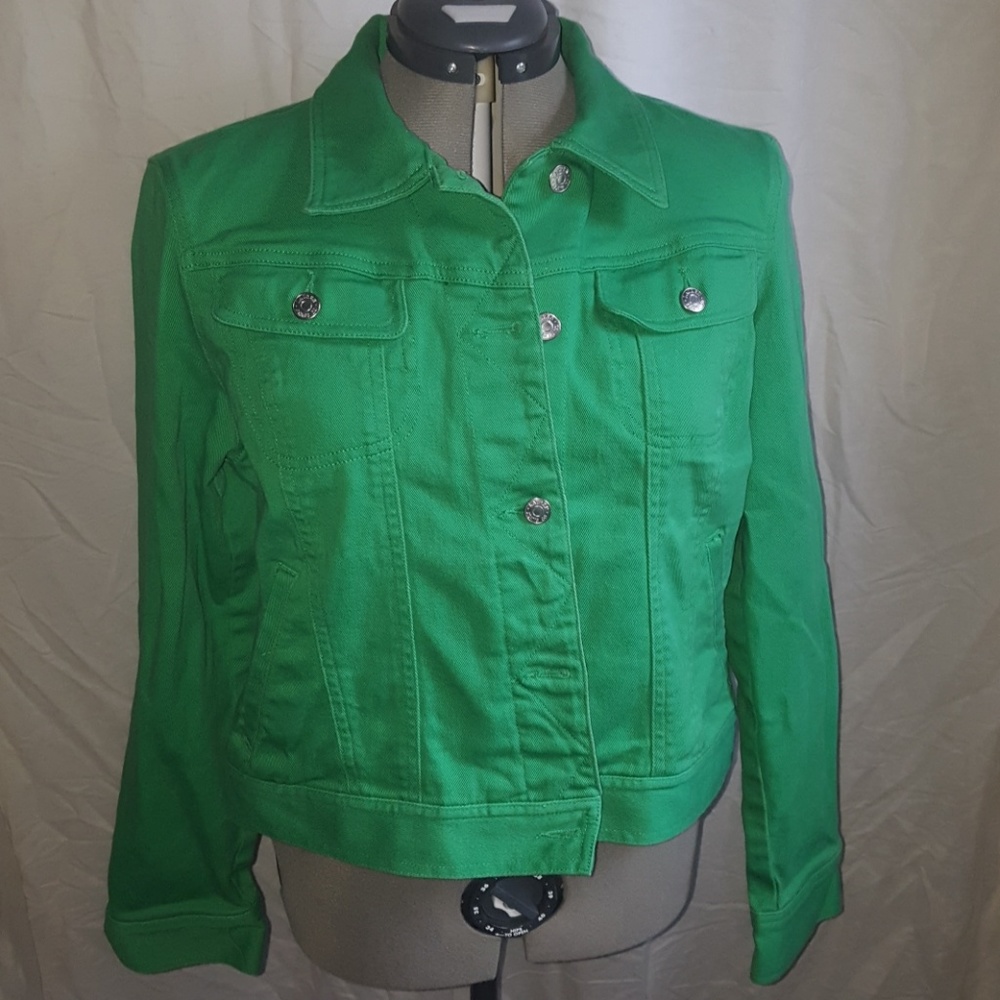 Green denim jacket