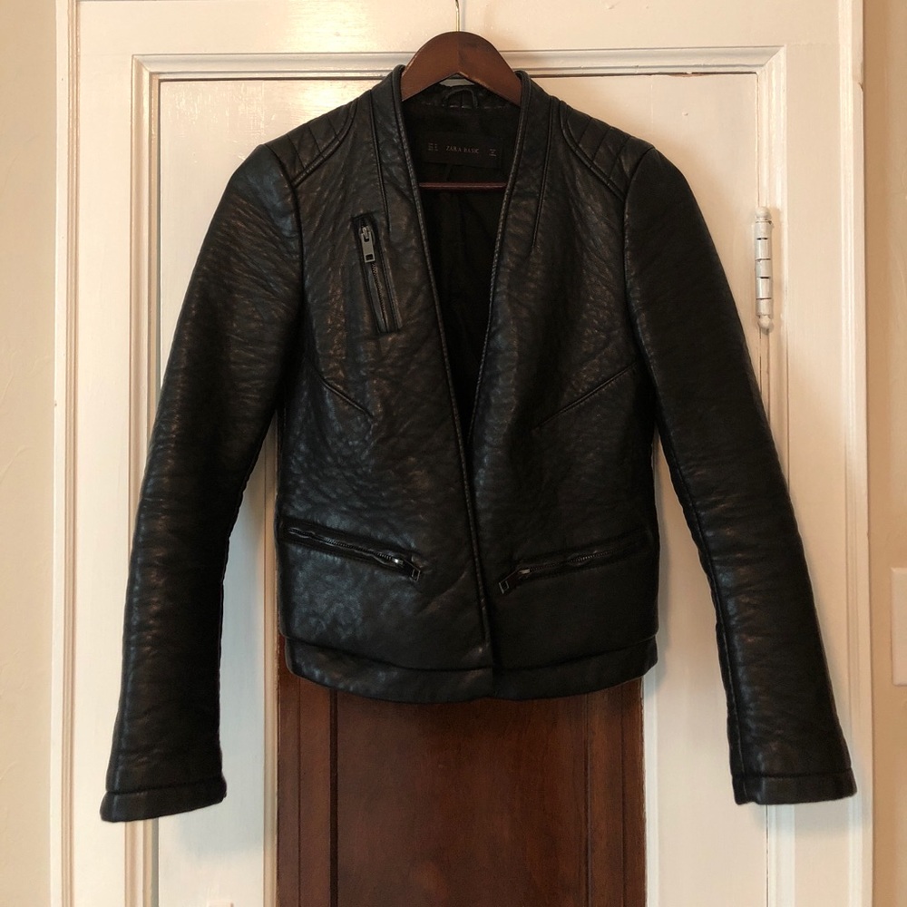 Zara Basic Leather Jacket - Black - Picture 1 of 3