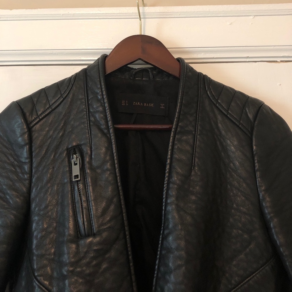 Zara Basic Leather Jacket - Black - Picture 2 of 3