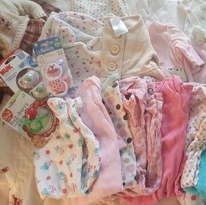 sleepers, pacifiers,hats, onesie, Velcro swaddles,