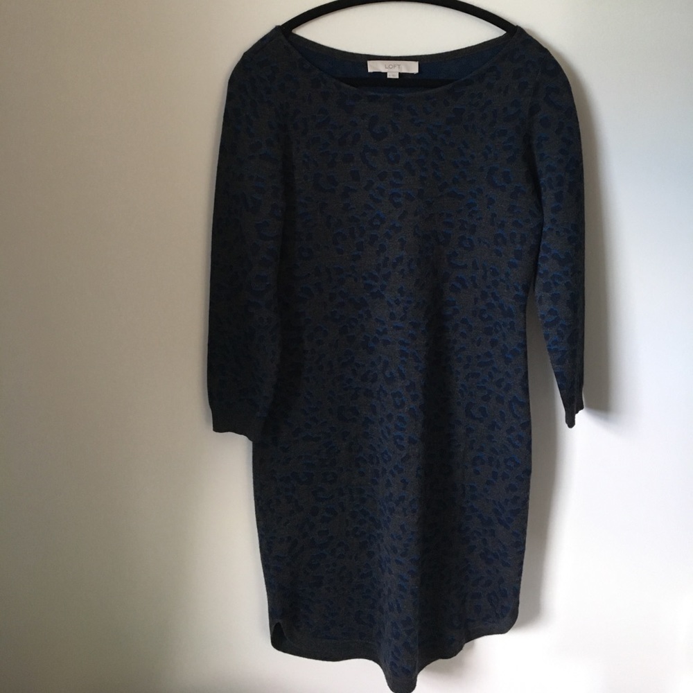 Loft navy and grey leopard sweater dress