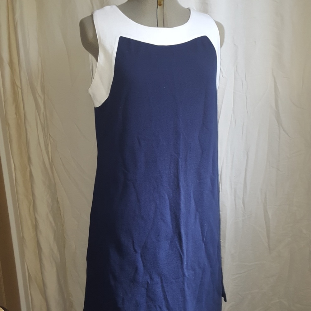 Navy and white pique cotton dress