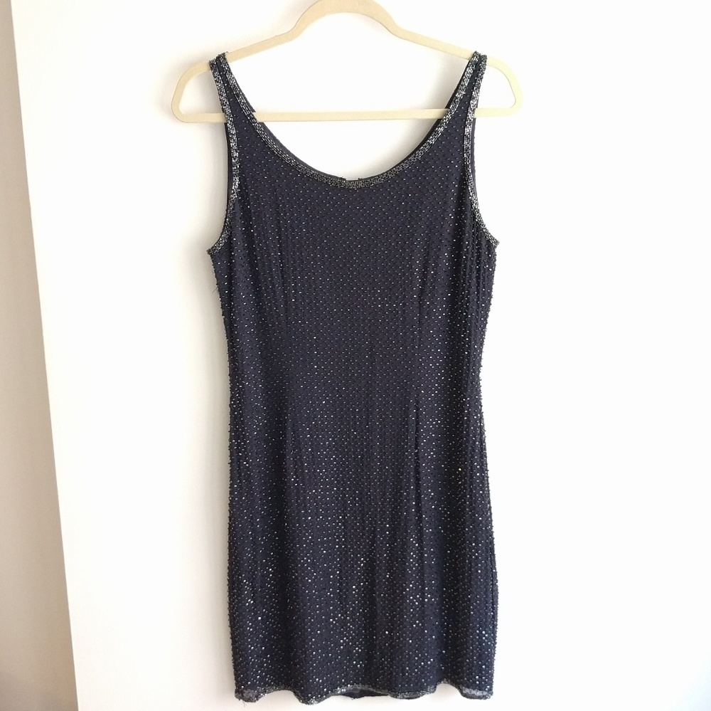 *SALE* Vintage Navy Silk Beaded Ann Taylor Dress