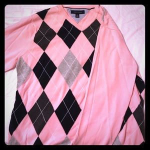 Tommy Hilfiger Pink/Navy Argyle V-Neck (XL) (NWOT)