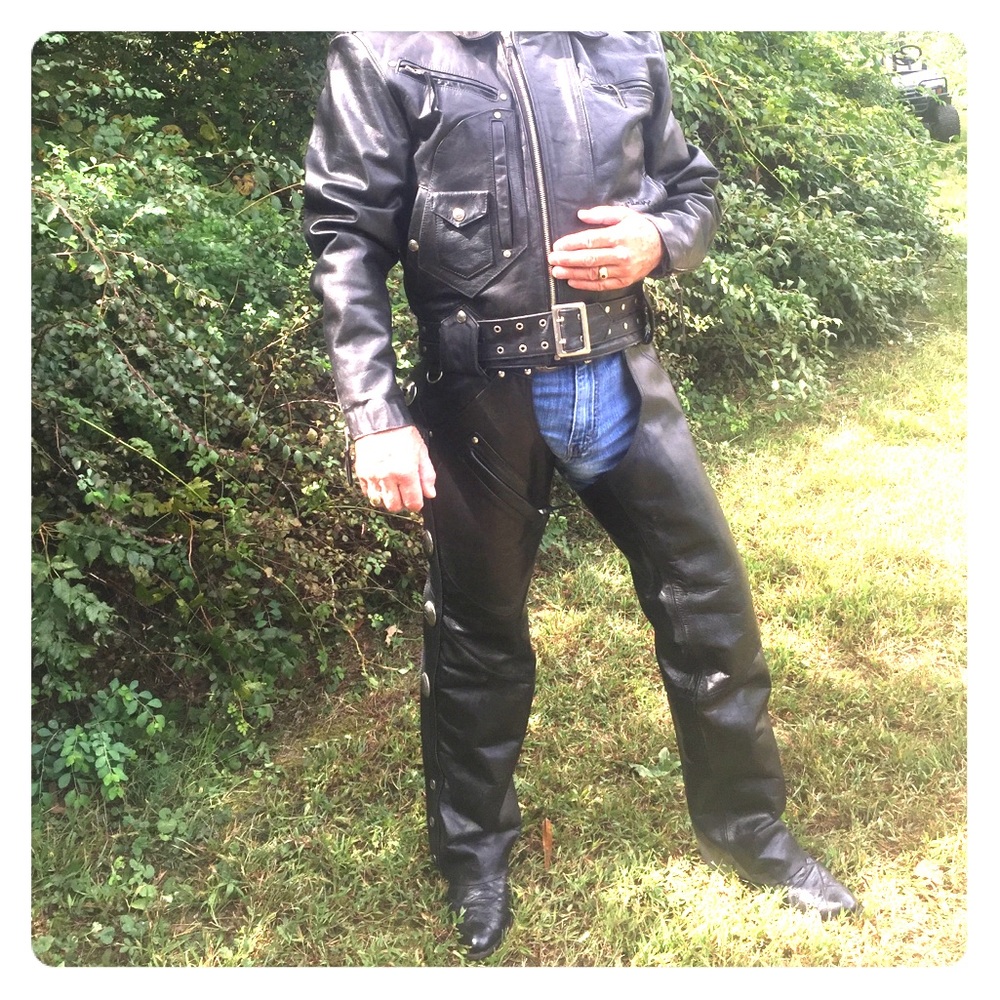 Men's Leather Motorcycle Jacket and Chaps