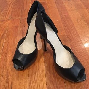 Aldo Black Leather Platform Peep Toe
