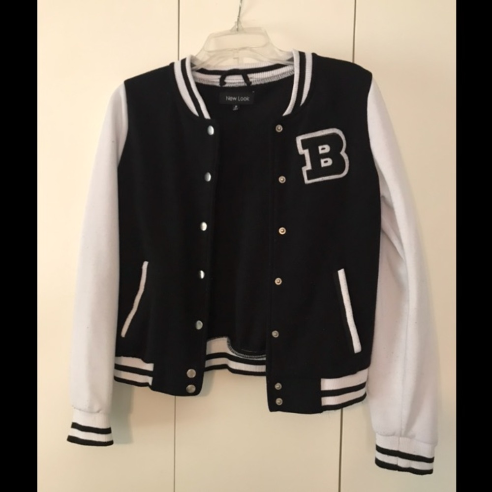 Black and white varsity jacket
