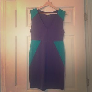 Grey and teal panel bodycon dress