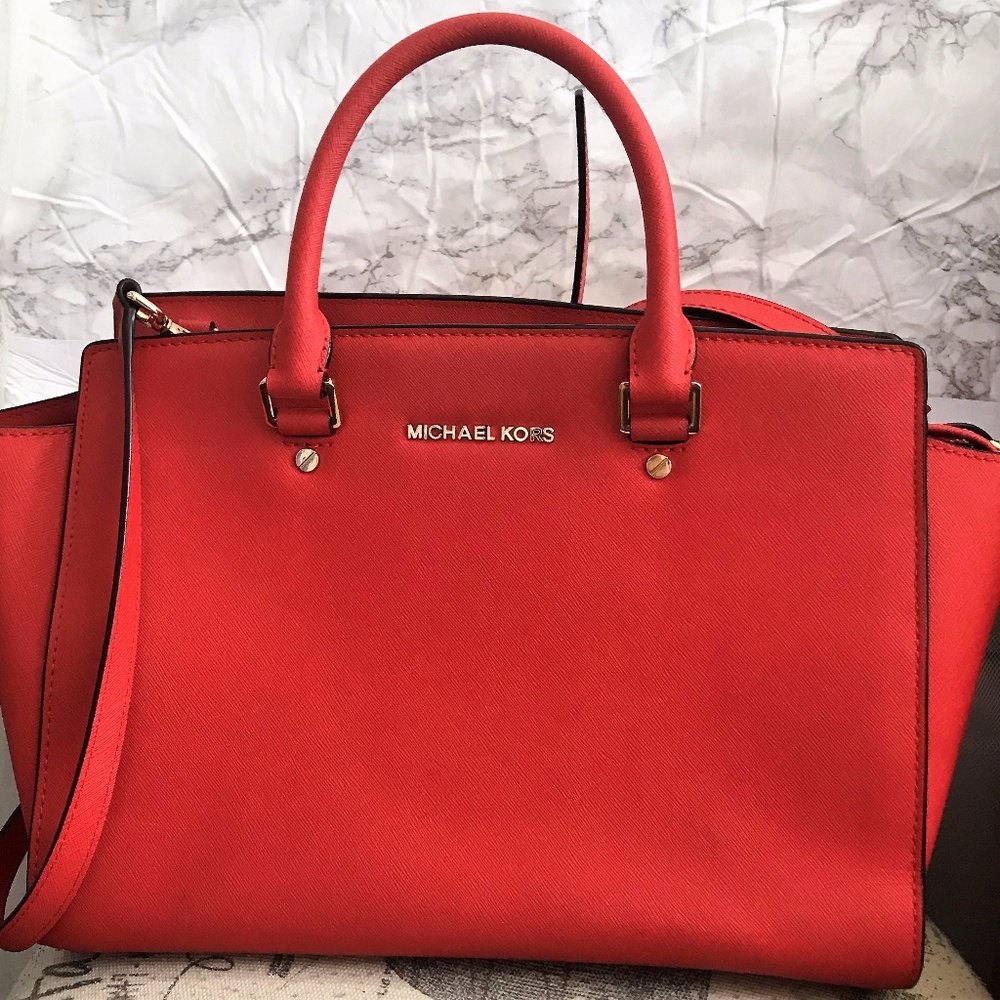 MICHAEL Michael Kors Selma Large Satchel Red Gold