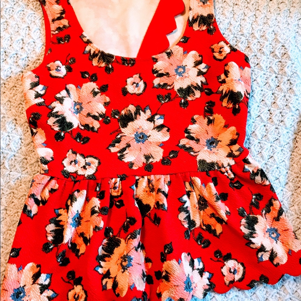 Red Floral Peplum Tank Top