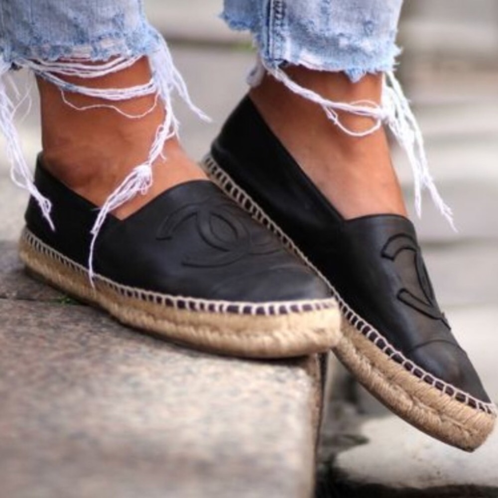 Chanel Black lambskin espadrilles 37
