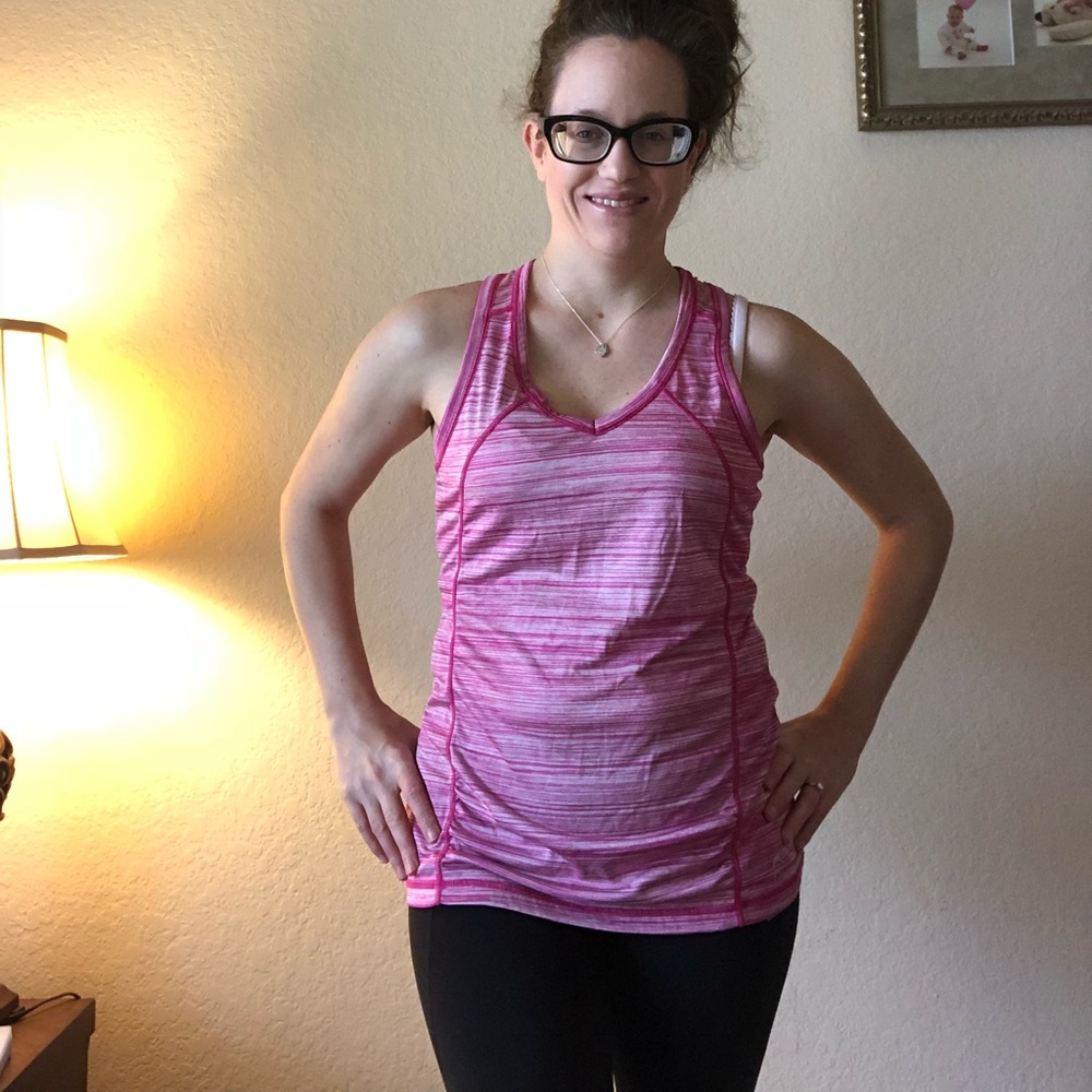 Pink workout tank with back zipper pocket