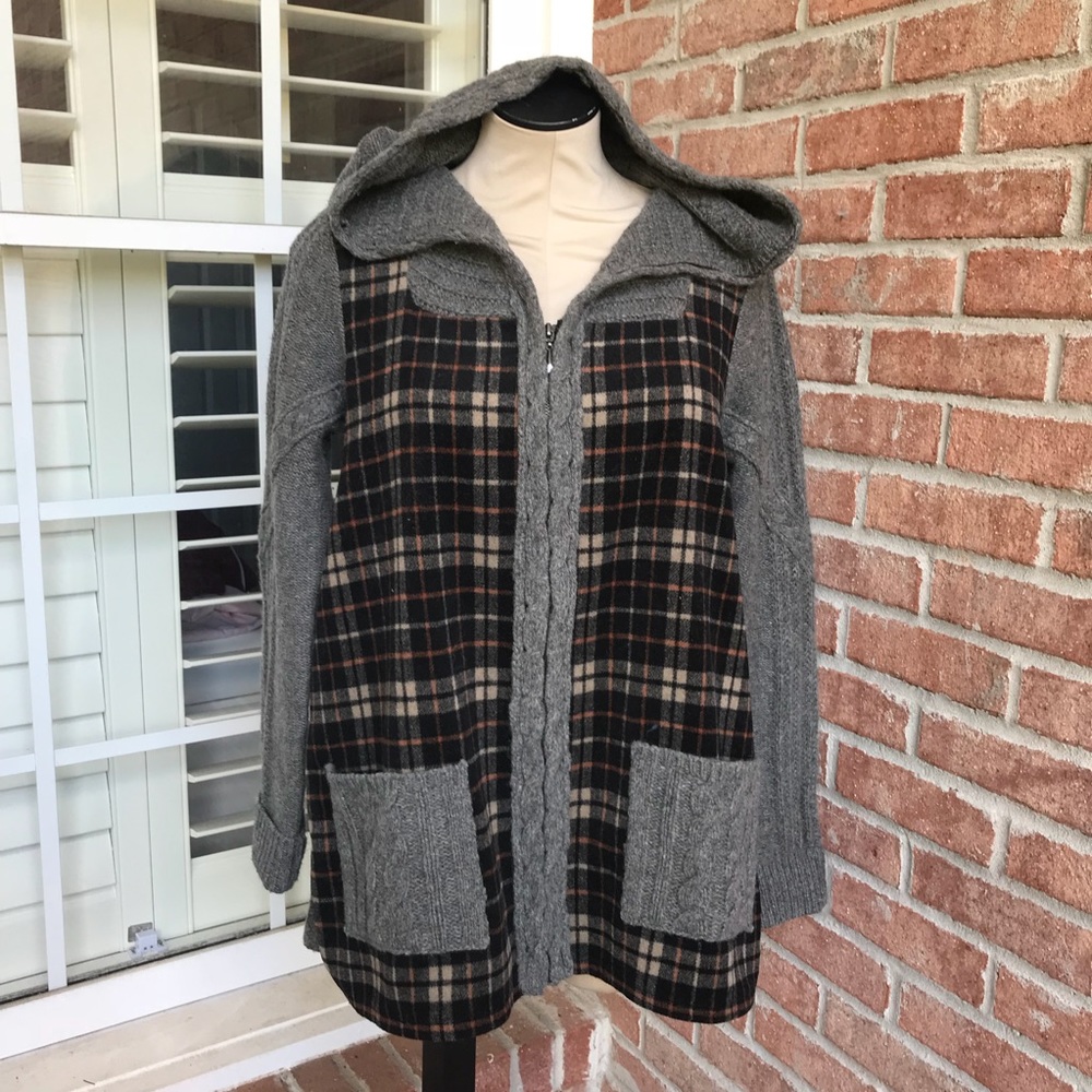 Derry Cable Knit Plaid Jacket Sweater Hooded Wool - Picture 2 of 7