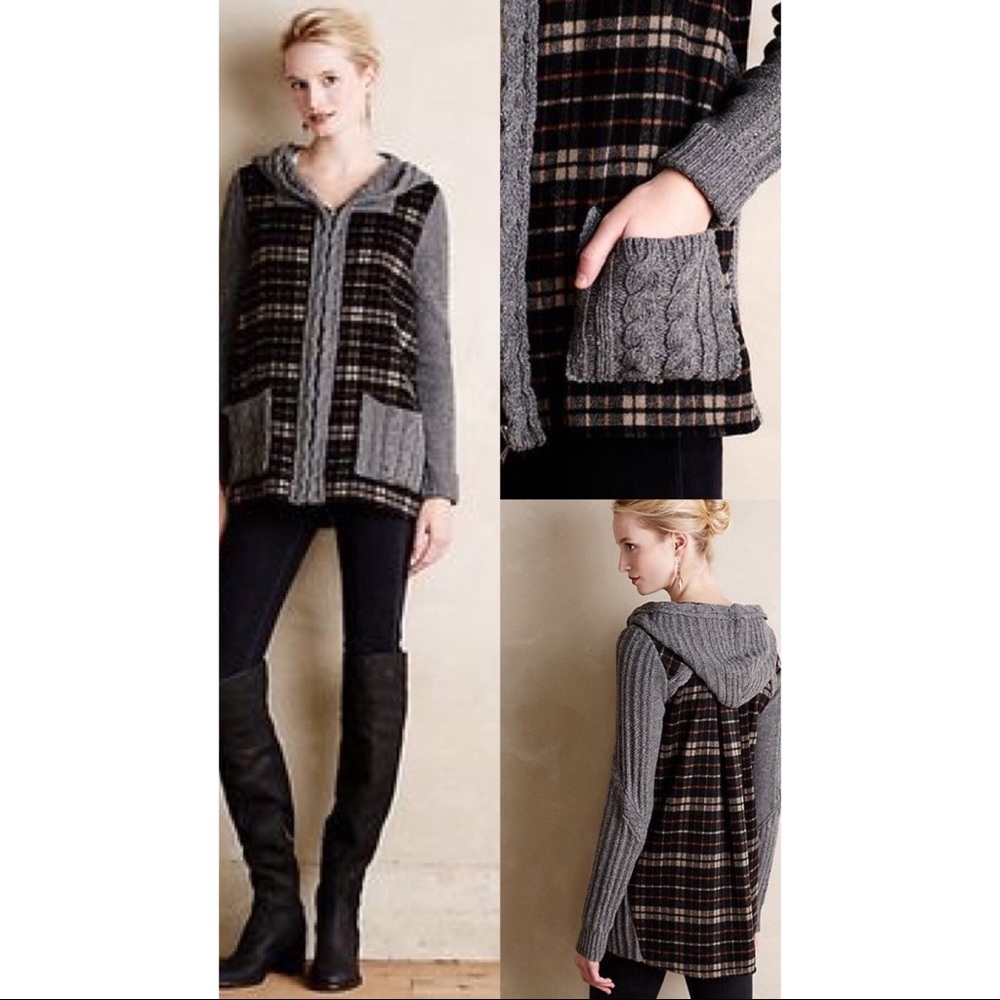 Derry Cable Knit Plaid Jacket Sweater Hooded Wool - Picture 7 of 7