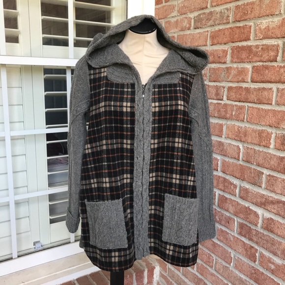 Derry Cable Knit Plaid Jacket Sweater Hooded Wool - Picture 2 of 7