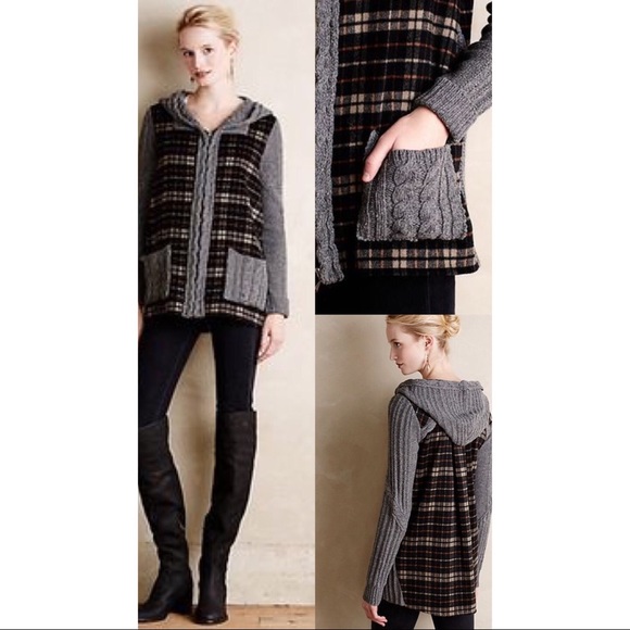 Derry Cable Knit Plaid Jacket Sweater Hooded Wool - Picture 7 of 7