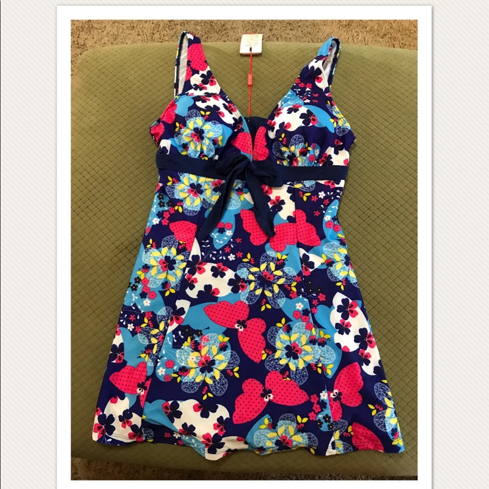 Blue and pink swimsuit