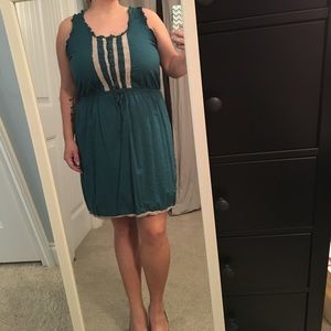 Green Dress with Cream Lace Front