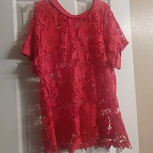 Red Flower Lace Style Top