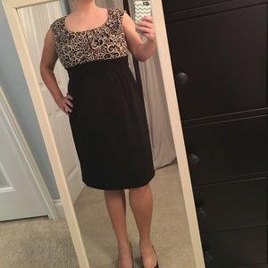Black Dress with Cream design Empire Top