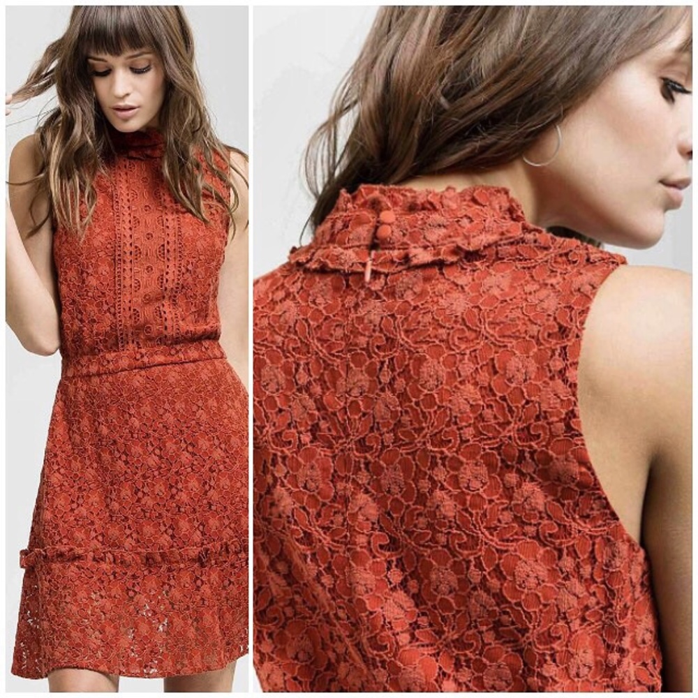 Boutique BNWT 'Thalia' Lace High Neck Dress, Rust