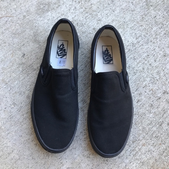 vans classic slip on black monochromatic shoes