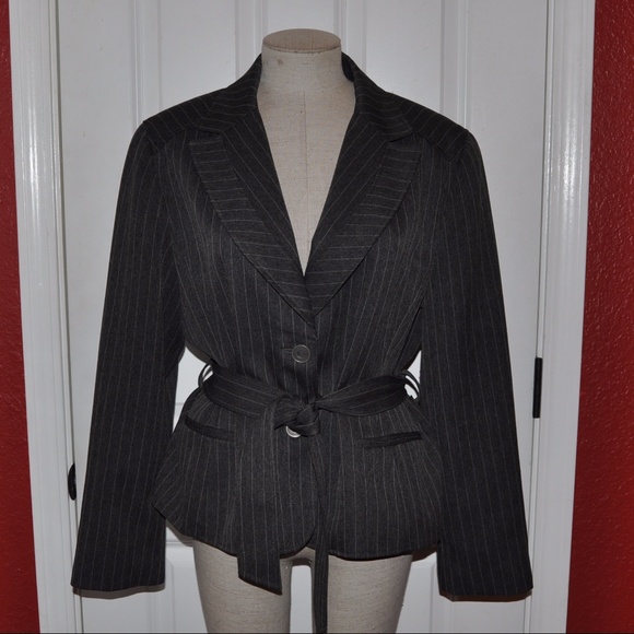 Signature by Larry Levine Jackets & Blazers - LARRY LEVINE Pinstriped Belted Suit Jacket Blazer