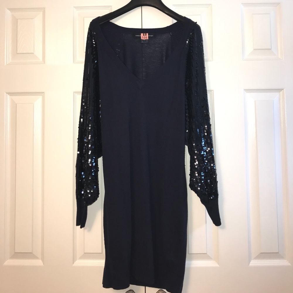 Navy Blue Sweat Dress / Shirt  sequin sleeves