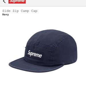 Navy style side zip camp cap