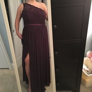 David's Bridal Plum Half Sleeve Long Dress
