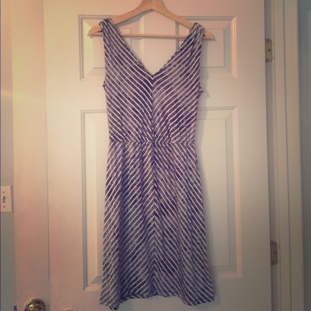 Blue and white asymmetrical stripe tye dye dress