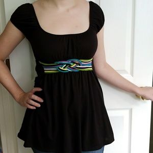 Black Babydoll Top with Colorful Belt