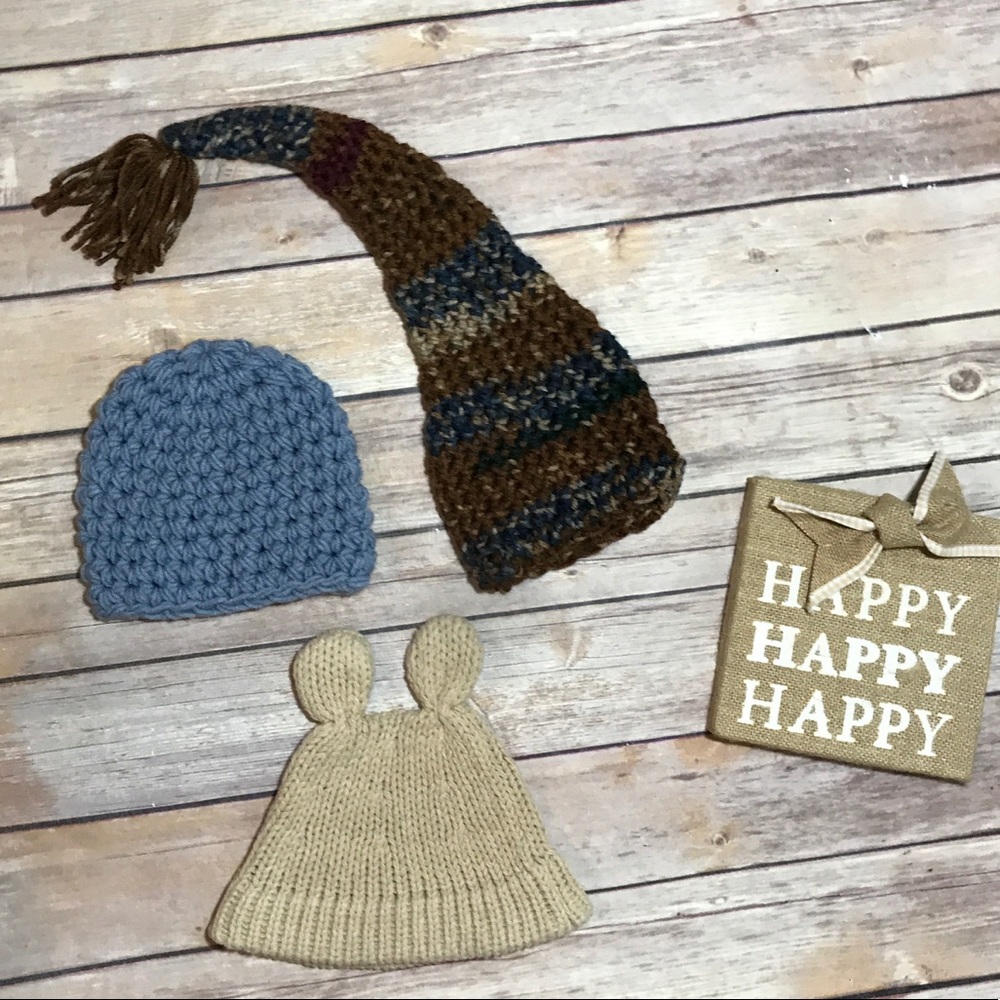 ADORABLE 3 HATS Handmade Size 0-3 mo Bundle! 