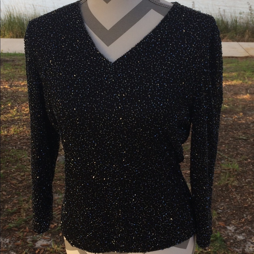 Classic Creations Beaded Top Blouse 3/4 Sleeve