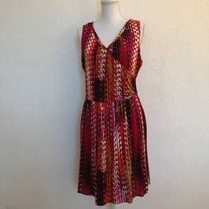 🔺 a.n.a pink red green black print v-neck dress