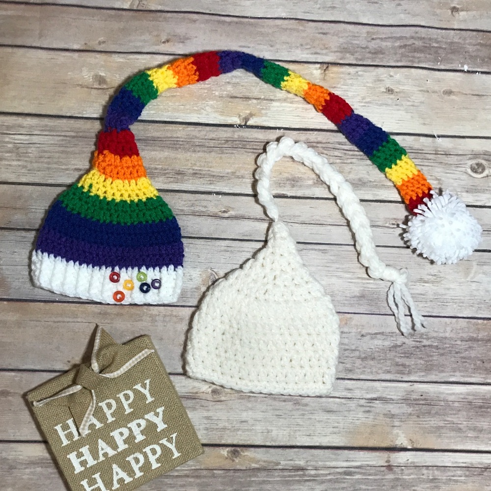 ADORABLE Handmade Knit Hats Size 0-3 Months Bundle
