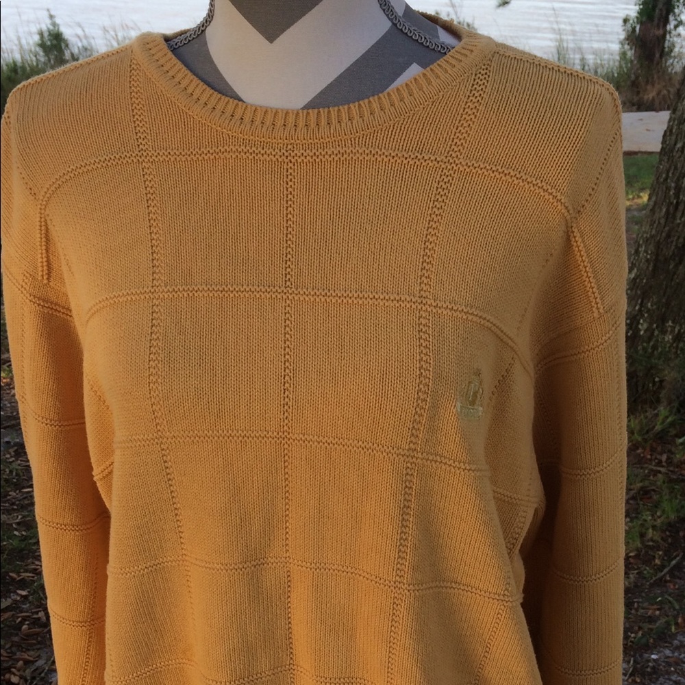 Izod Mens Sweater Size L Mustard Color 100% Cotton
