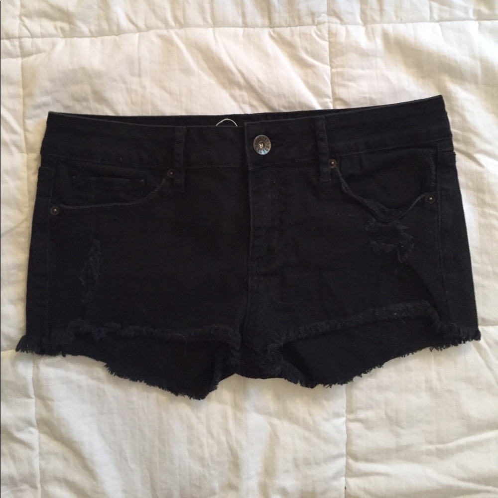 Distressed Black Denim Shorts