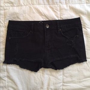 Distressed Black Denim Shorts