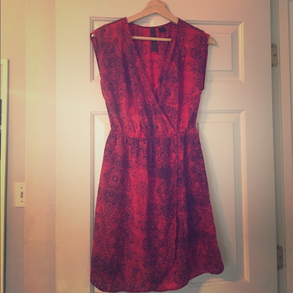 Red and black patterned a line dress