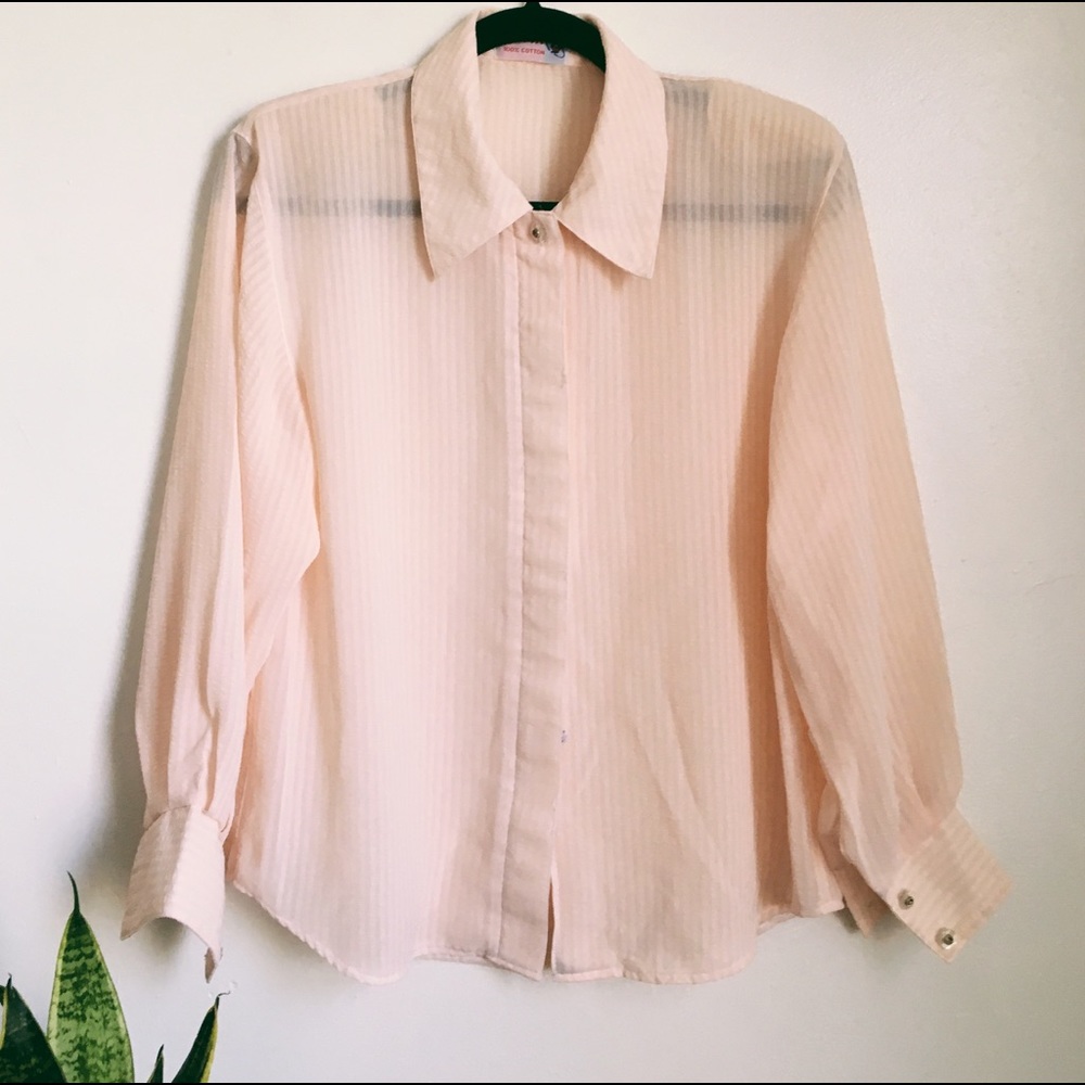 Vintage 80s Pinstriped Pink Blouse