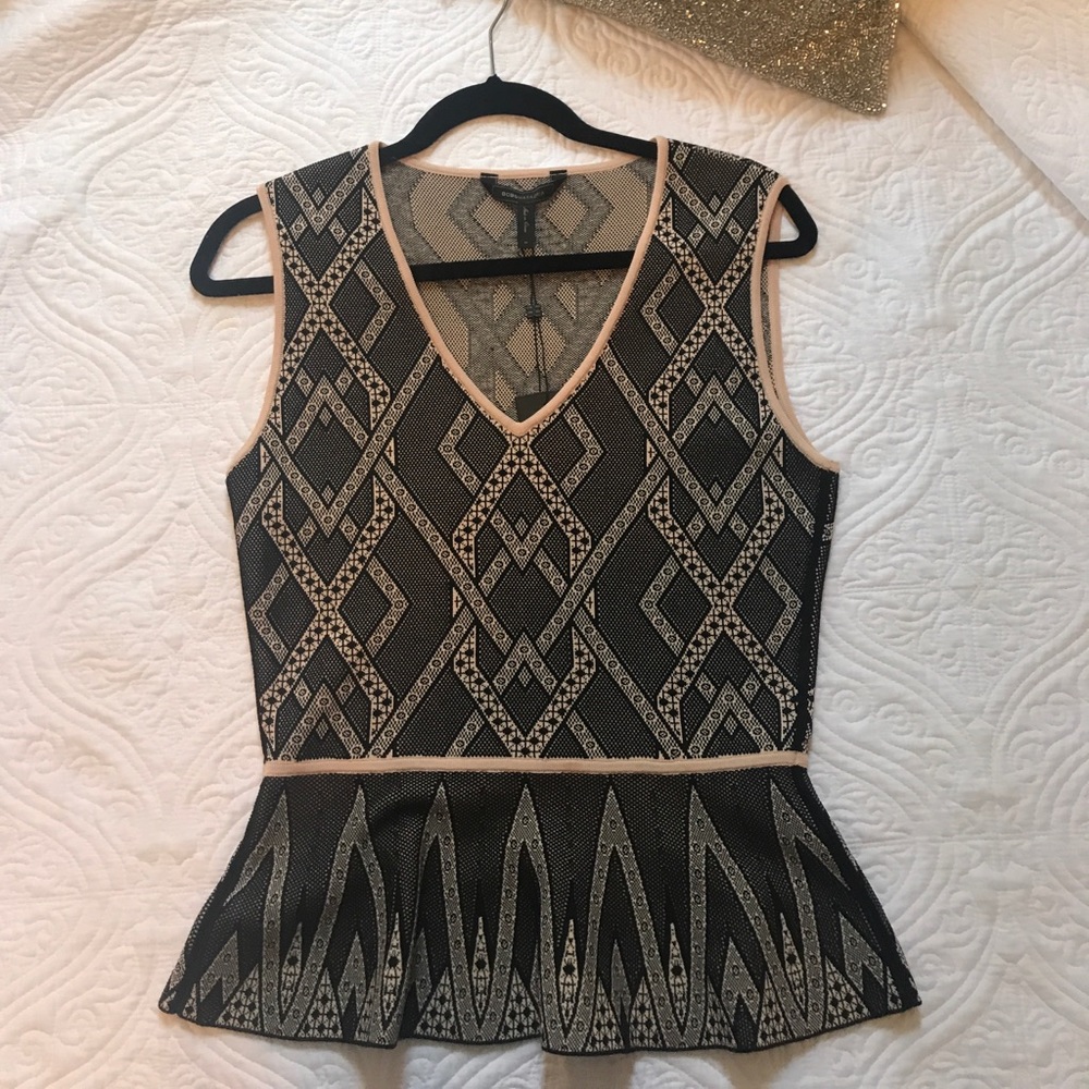BCBG MAXAZRIA peplum Top - pink/cream and black