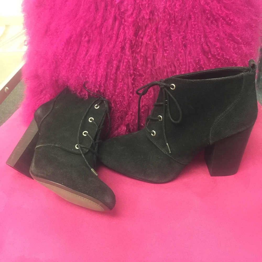 Black Suede BCBG LaceUp Booties, NWOT