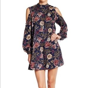 Angie cold shoulder navy blue floral print dress