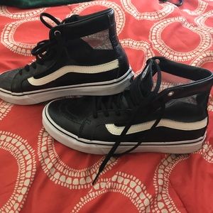 Black leather vans with mesh panels