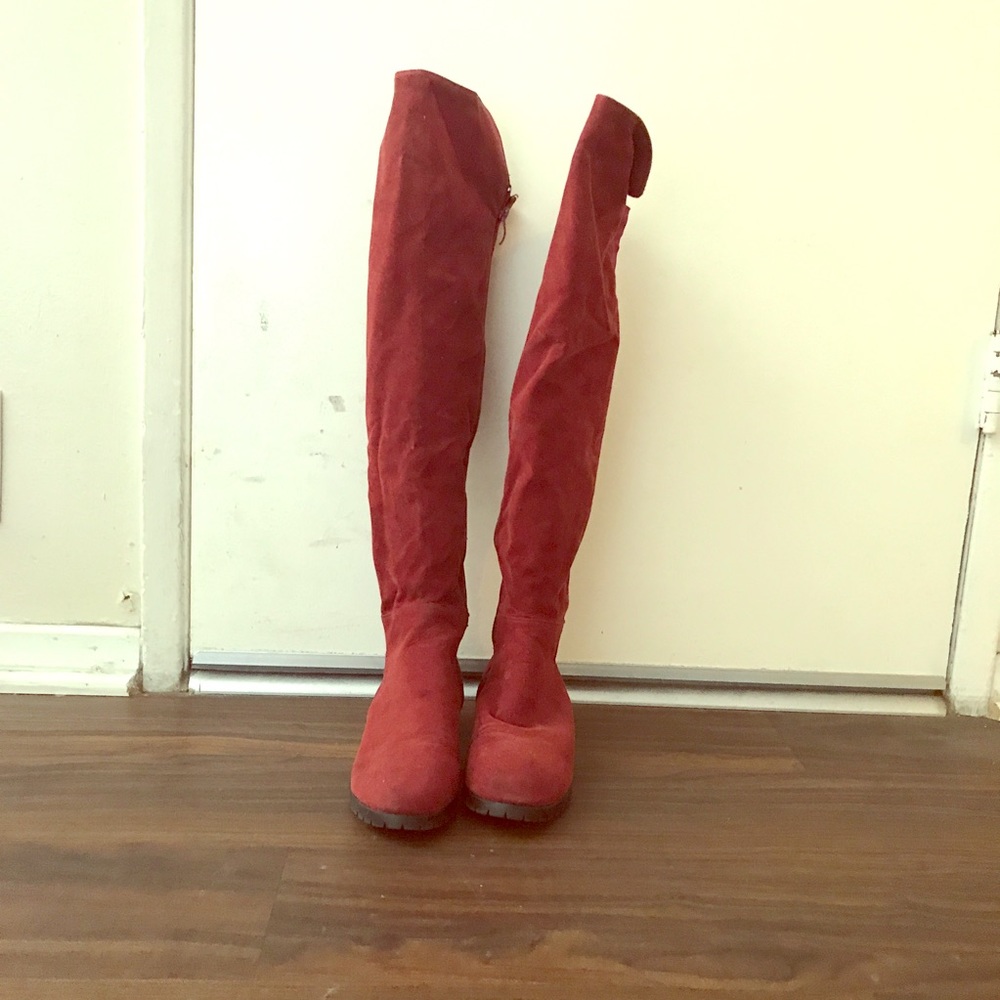 Red boots(around knee height)
