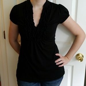 Black Ruffled Short Sleeved Top